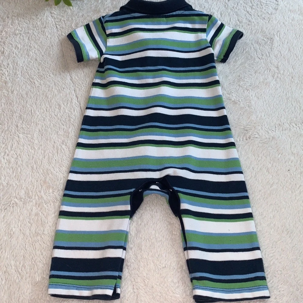 GAP Blue Green White Striped Romper 3-6M Baby Boy EUC one piece